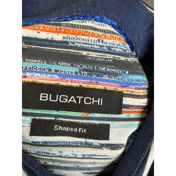 BUGATCHI Festive Shaped Fit Striped Long Sleeve Button Down Hipster Shirt Size L - Picture 3 of 11